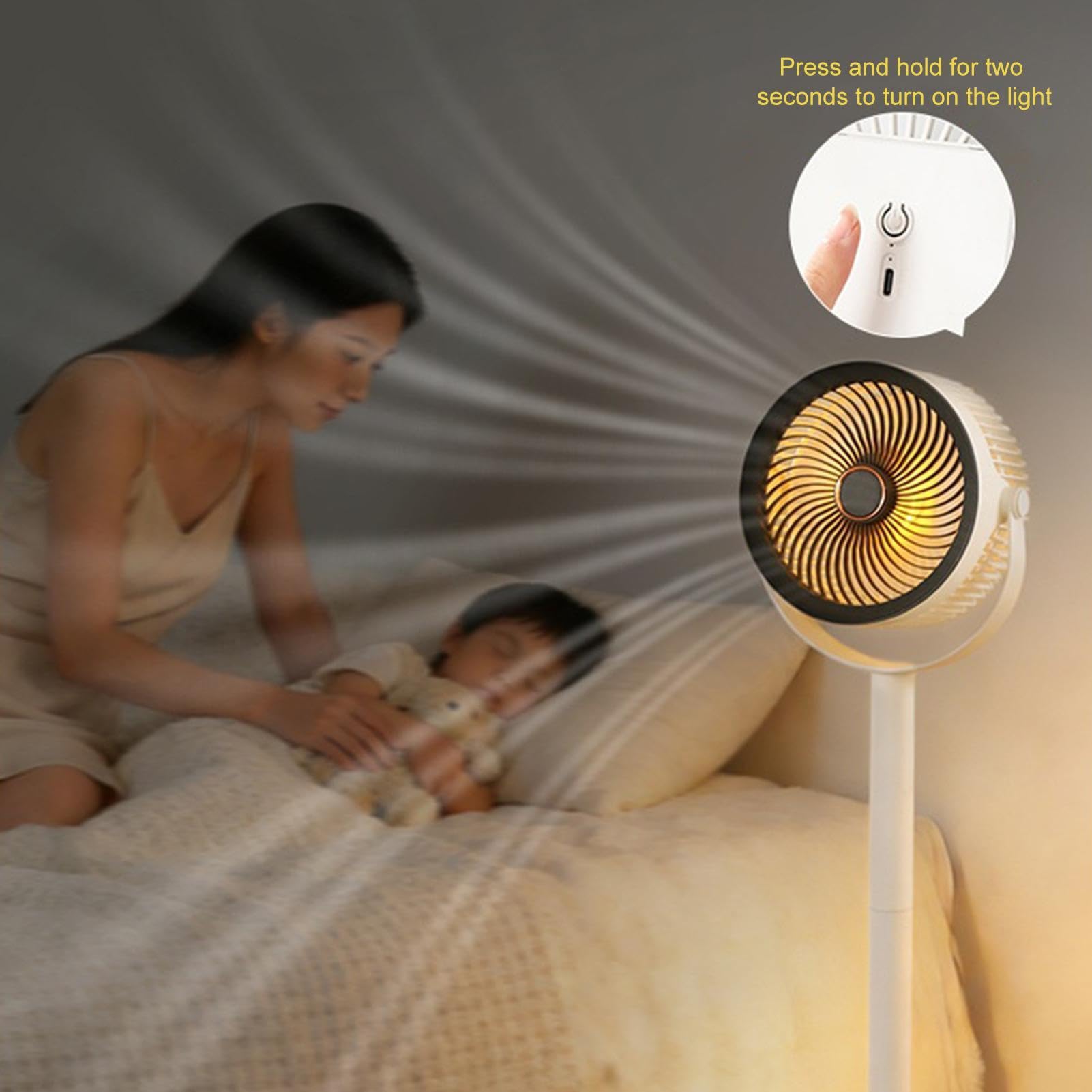 Ventilatore da pavimento portatile, 5 velocità, regolabile, silenzioso, pieghevole, anti-ribaltamento | Ventilatore a piedistallo da ufficio con luce a LED per viaggi estivi da comodino casa ufficio donne