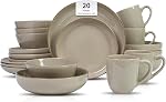 20-Piece Ensemble de vaisselle en céramique nordique - Collection de produits de table à jarret relevé avec 4-Person Plaques & Bols, Lumineux Bleu clair Seringue Speckled pour une utilisation quotidienne