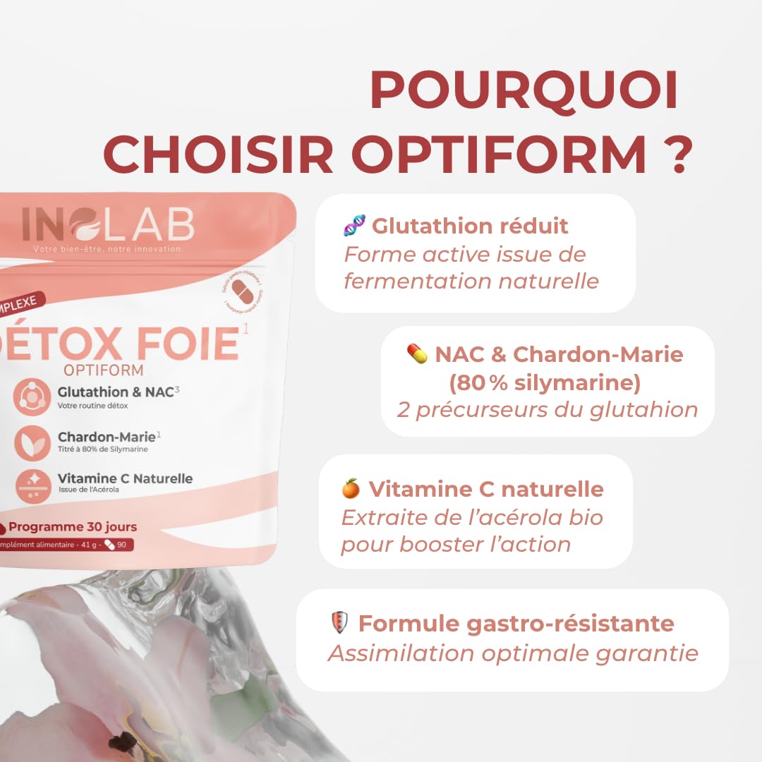 INOLAB Glutathion NAC Chardon Marie Acérola I Detox Immunité | N-acetyl-cysteine Glutathione à fermentation Naturelle I Gélule GASTRO RESISTANTE Assimilation optimisée I Détox Antioxydant