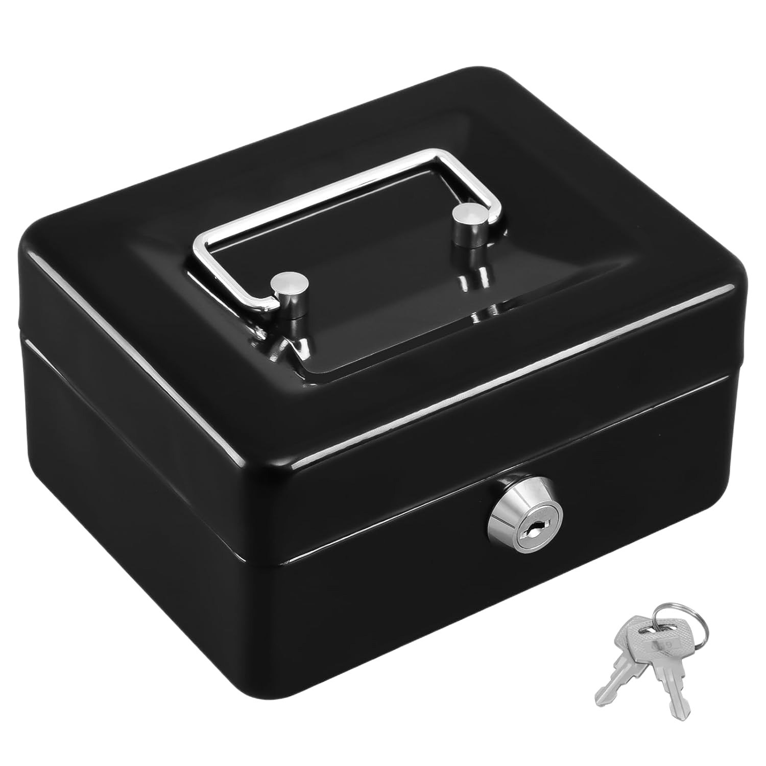Decaller Small Cash Box with Key Lock Portable Petty Cash Safe Black Metal Money Box Secure Storage for Coins Checks and Receipts-image-43