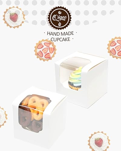 Miniatura 3 de qiqee Paquete de 60 cajas para magdalenas autoemergentes individuales para cupcakes, color blanco, 3.5 x 3.5 x 3.5 pulgadas, cajas individuales para