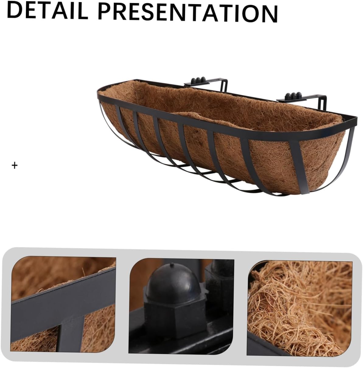 24-inch Half-Round Coconut Coir Hanging Basket with Iron Art Frame, Balcony Wall-Mounted Flowerpot Holder for Indoor and Outdoor Vertical Garden Planters