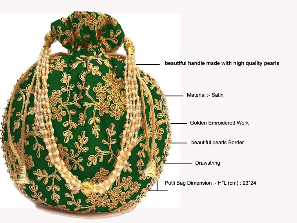 Potli Bag For Women Ethnic Designer Embroidery Work Batwa Pearls Handle With Intricate - Image 3