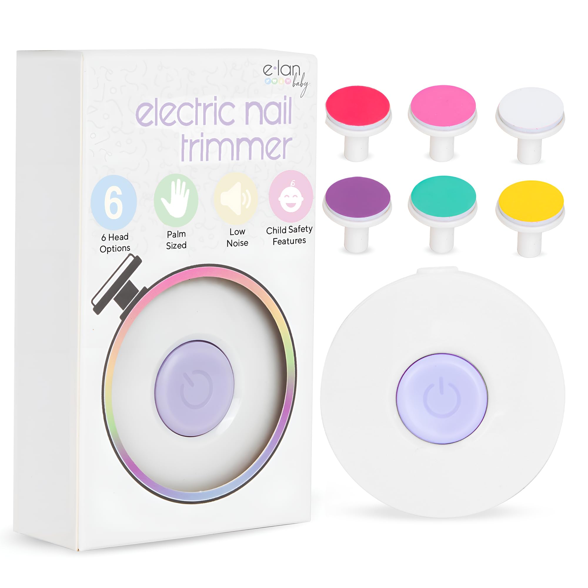 Cortauñas eléctrico Elan Baby, lima de uñas para bebés, segura y fácil de usar para recién nacidos, bebés y niños pequeños, 6 cabezales de pulido, cuidado suave de las uñas.