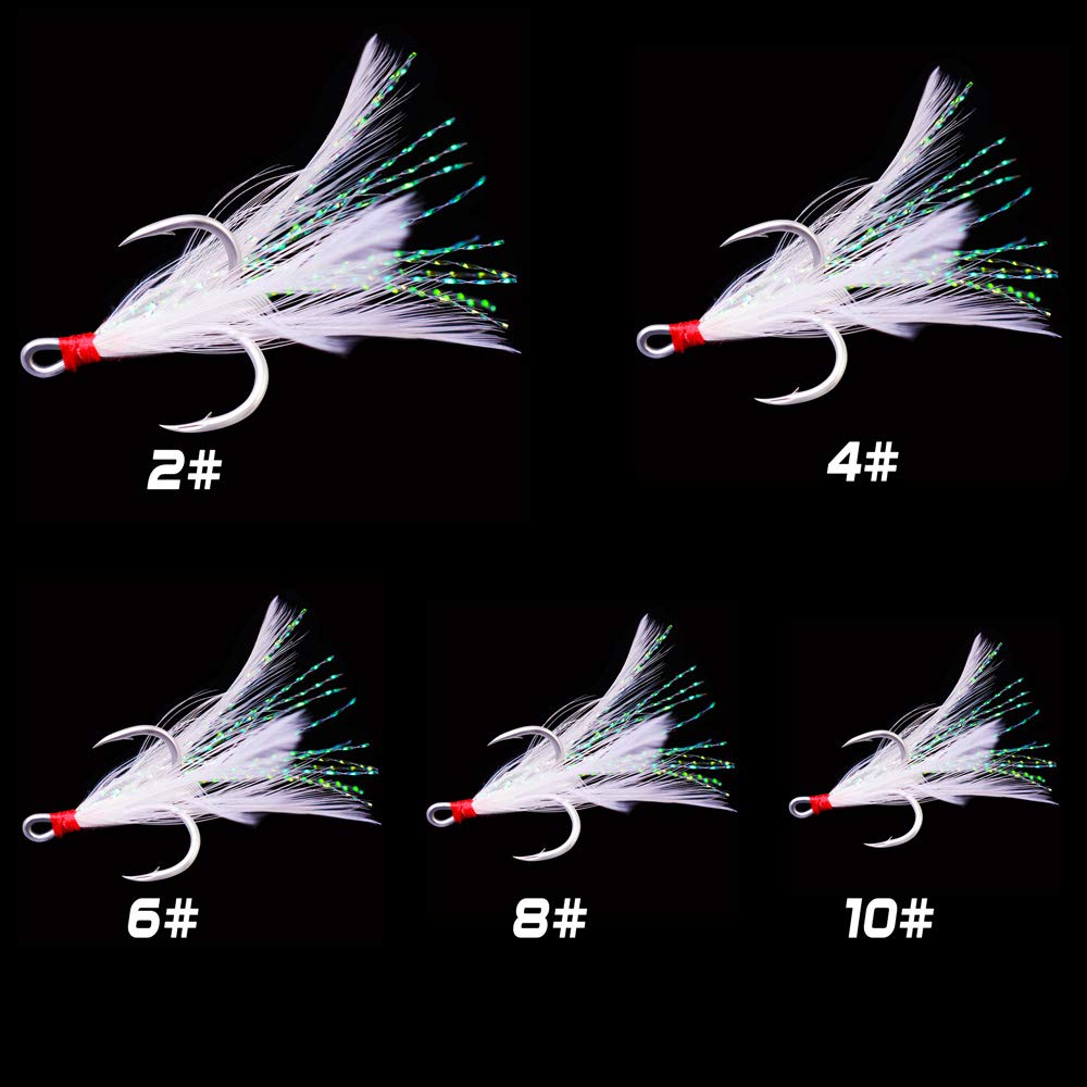 Anzuelos de pesca agudos con plumas, de acero inoxidable, afilados, triples, accesorios de pesca en el mar (50 anzuelos agudos con pluma)