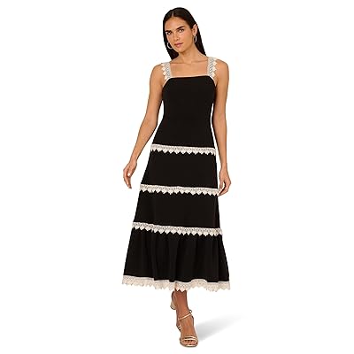 Adrianna Papell Knit Crochet Trim Dress Women
