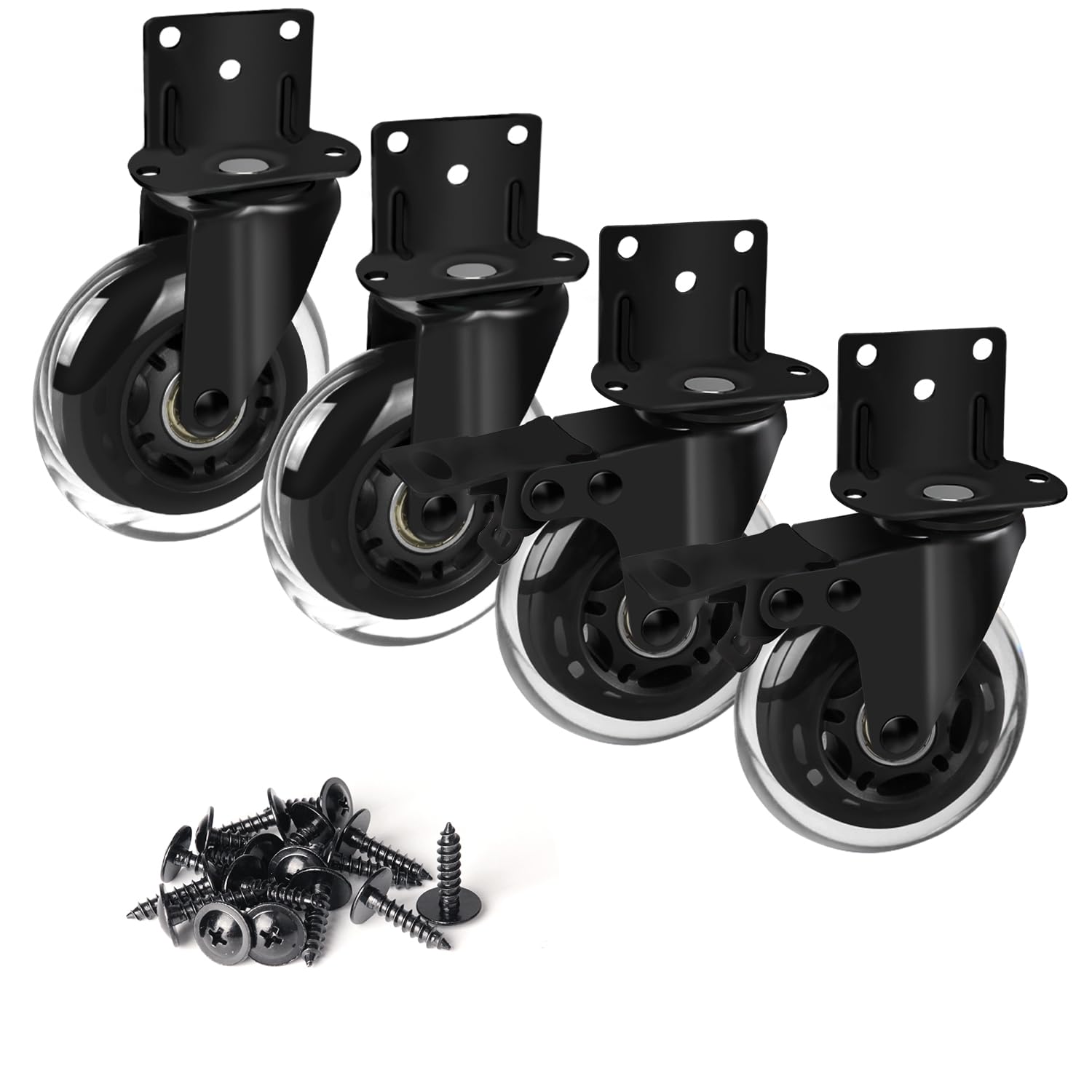 8T8 Side Mount Caster Wheels 3 Inch L Shaped Plate Swivel Casters with Brakes Heavy Duty Set of 4, Silence Rubber Wheels for Furniture, Kitchen Cabinet, Baby Bed, Table, Loading Capacity 600 Lbs