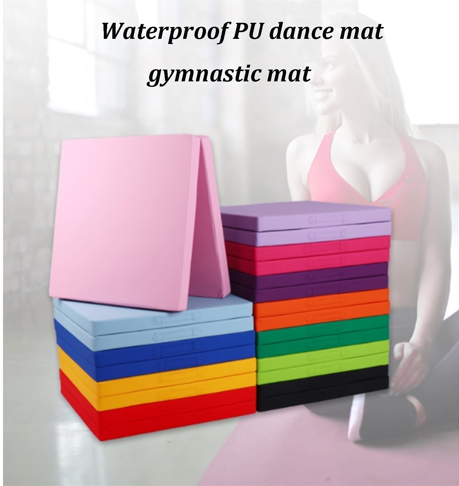 Turnmatte Weichbodenmatte PU. Gymnastik-Matte mit Griff, Faltbare vierfache Übungsmatte, verwendet zum Tanzen, Fitness, Kampfsport, Bounce-Training 150x200x5cm