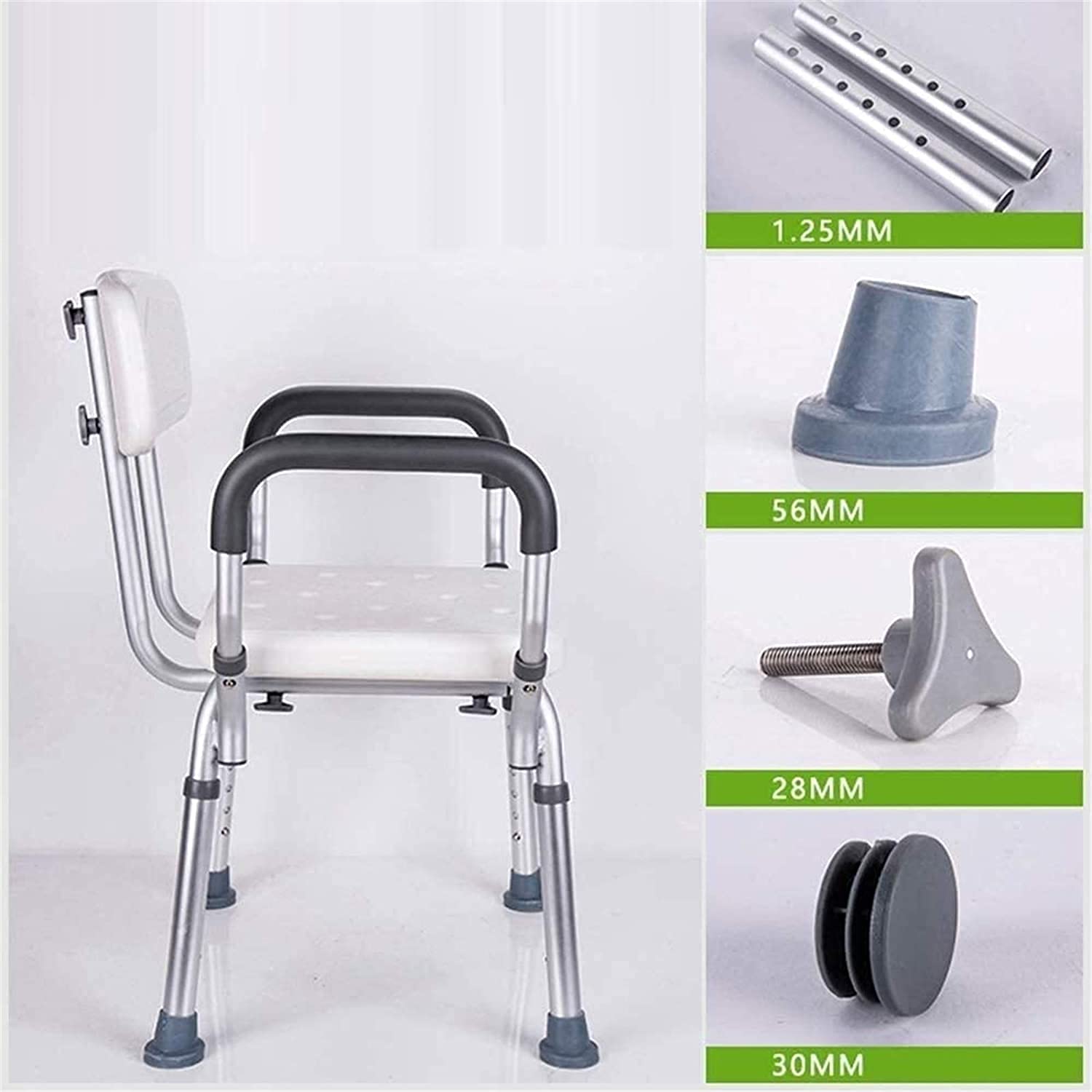 Taburete de Ducha Asiento de Ducha Sillas de Ducha Asientos de Ducha de Baño Antideslizantes Regulables en Altura, con Brazos y Respaldo, Aluminio Ligero Seguridad (Blanco C) (Blan