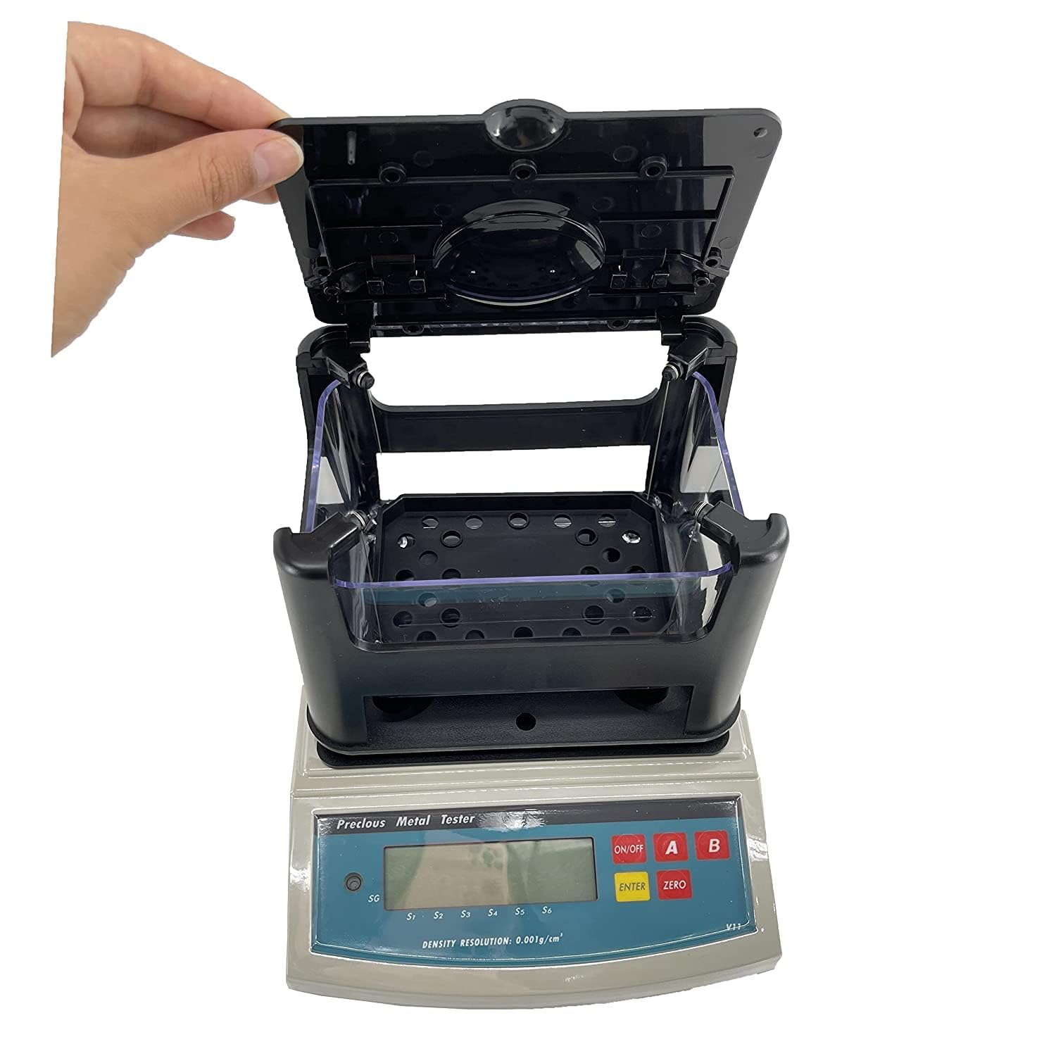 Solid Density Meter Densimeter Digital Densitometer Rubber Plastic Solid Density Measurement with Maximum Weight 600g Density Resolution 0.001 g/cm3 Weighing Precision 0.005g