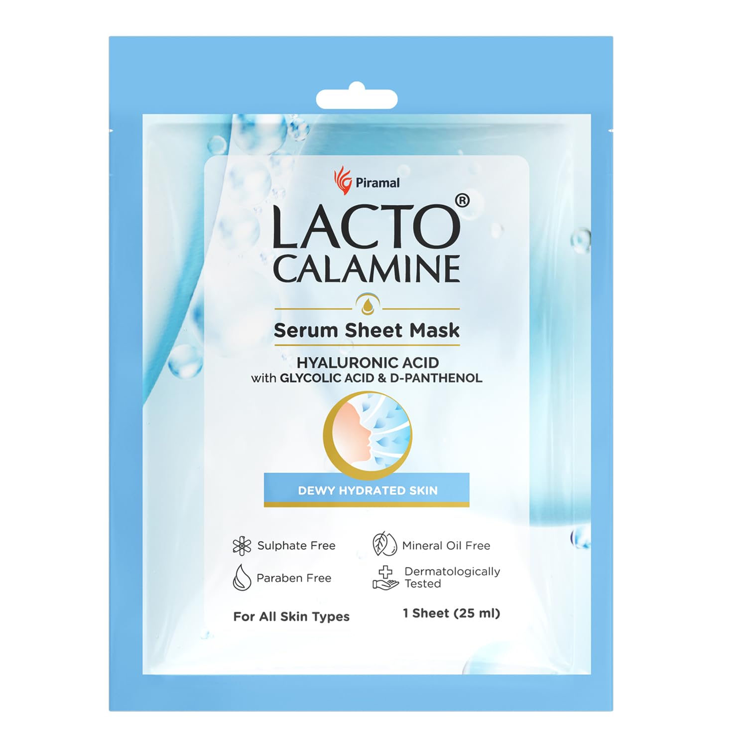 Lacto Calamine Hyaluronic Acid Face Sheet Mask |Instant Hydration |Glycolic Acid & D-Panthenol|30 g