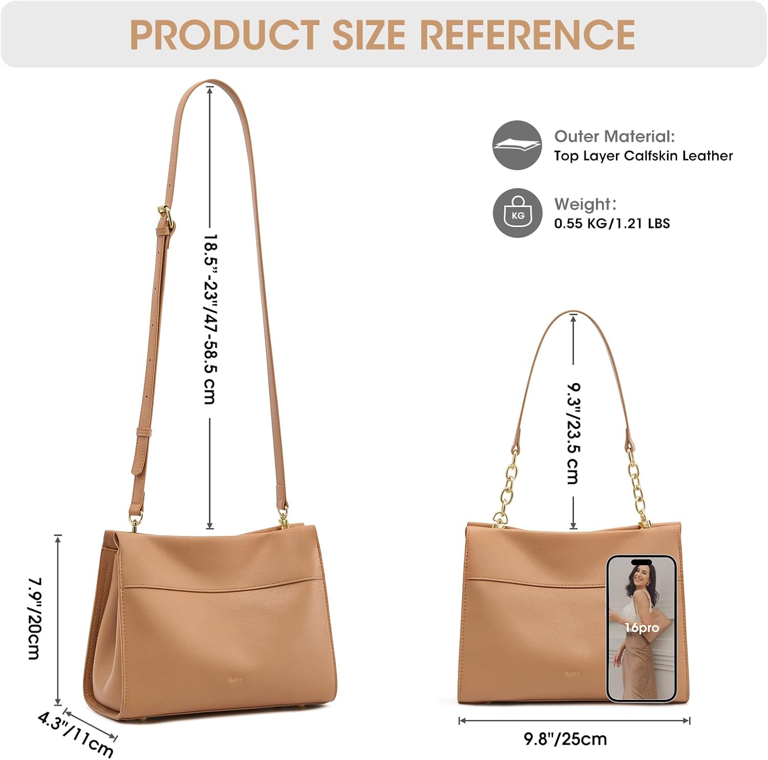 Kattee Leather Purses and Handbags for Women, Small Crossbody Bags for Women, Top Handle Hobo Shoulder Bag with 2 Straps - Image 3