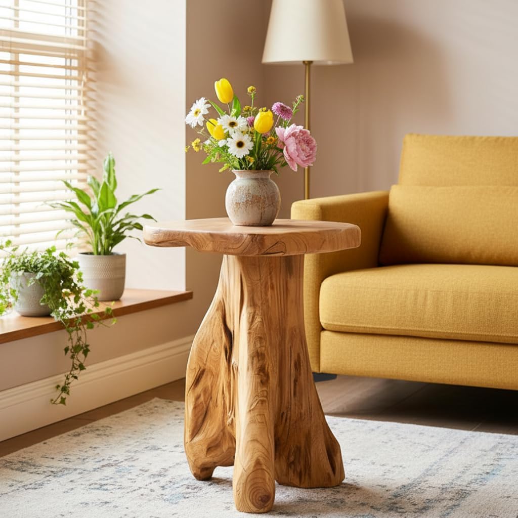 Cedar Roots Tree Stump Live Edge Side Table 14"x13"x18" Plant Stand | Rustic Natural Solid Wood End Table Farmhouse Accent Coffee Table Living Room Couch Bedroom Garden Outdoor Home Decor