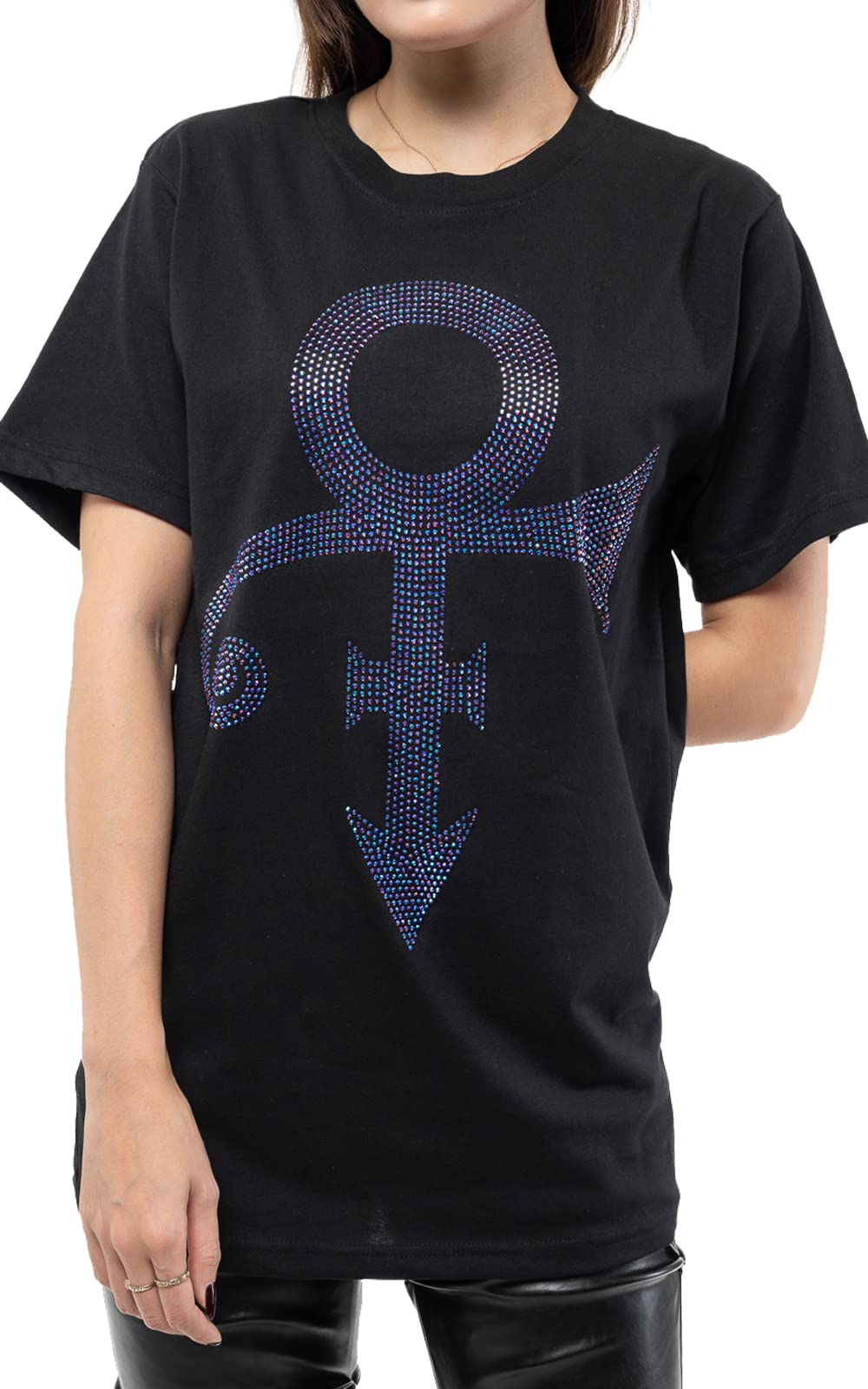 Prince T Shirt Purple Diamante Symbol Logo Official Unisex Black L