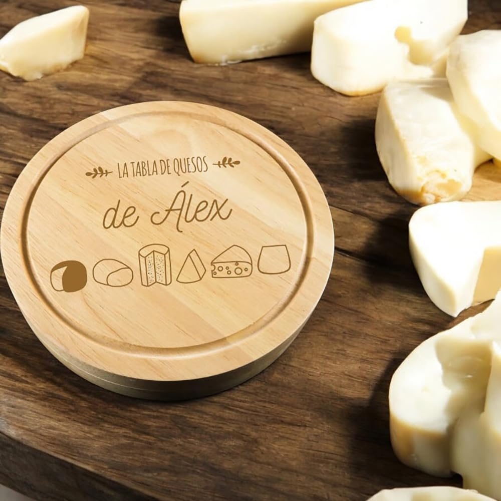 Calledelregalo Regalo Personalizado: Tabla de quesos grabada con el Nombre Que tú Quieras y Divertidos Motivos de quesos