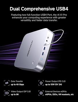 MINISFORUM AI X1 Pro-370 Mini PC AMD Ryzen AI 9 HX 370 Barebone Without RAM/SSD/OS Desktop Computer, HDMI|DP|2xUSB4 Output, 2xRJ45 Port, WiFi7, BT5.4, AMD Radeon 890M Graphics, Copilot Support AI PC