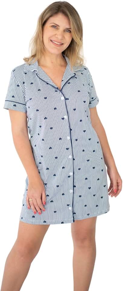 Camisola Algodão Americano Curto Fiama Verão - Listrado Marinho Coração