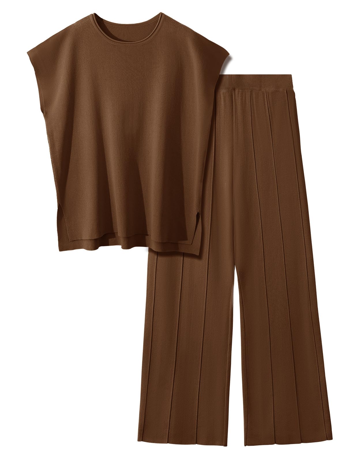 UMIPUBO Conjuntos Punto Mujer Verano 2 Piezas Casual Chandal Manga Corta Camiseta de Manga Corta Y Pantalones con Bolsillos Cómodo Pijama Moda Chándal Color Sólido Primavera — view 10