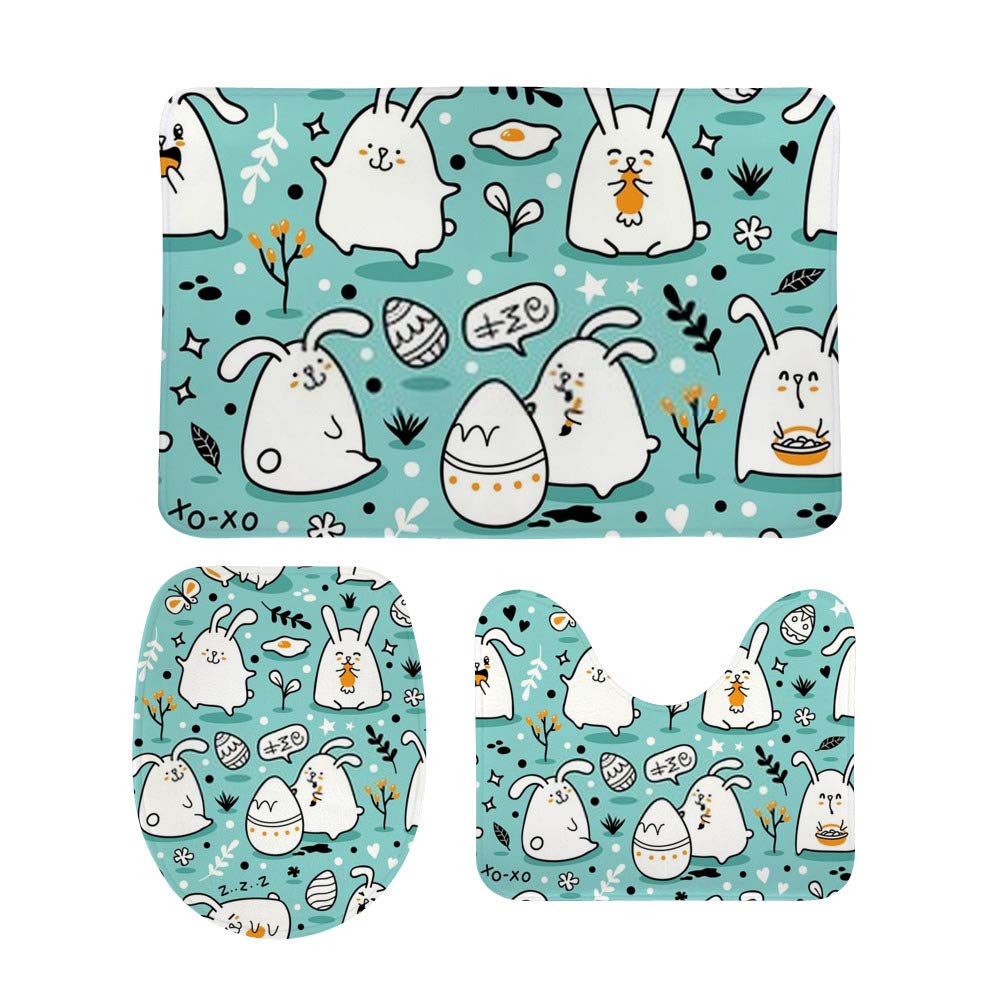 Lot de 3 tapis de bain antidérapants motif lapins de Pâques pour intérieur et cuisine