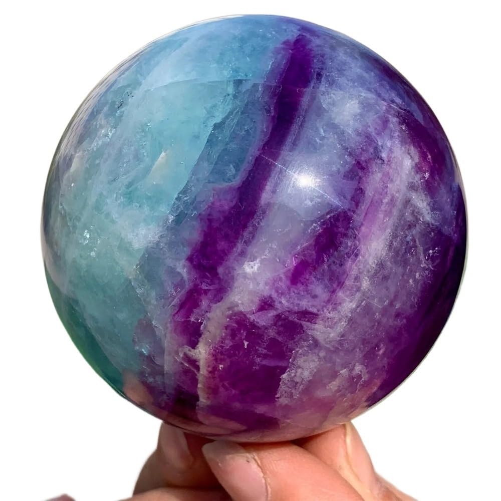 AUOQKQUT Stone Color Fluorite Ball Quartz Crystal Home Office Decoration(Size:410-500g)