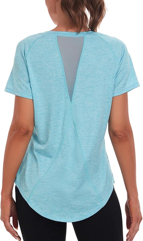 Jlowesun Sportshirt Damen Funktionsshirt Sport Tshirt Kurzarm Fitness | UV Leichtes Atmungsaktiv Back Mesh Rundhals Top Laufshirt Yoga Locker Activewear Fahrradshirt Sommer Oberteile