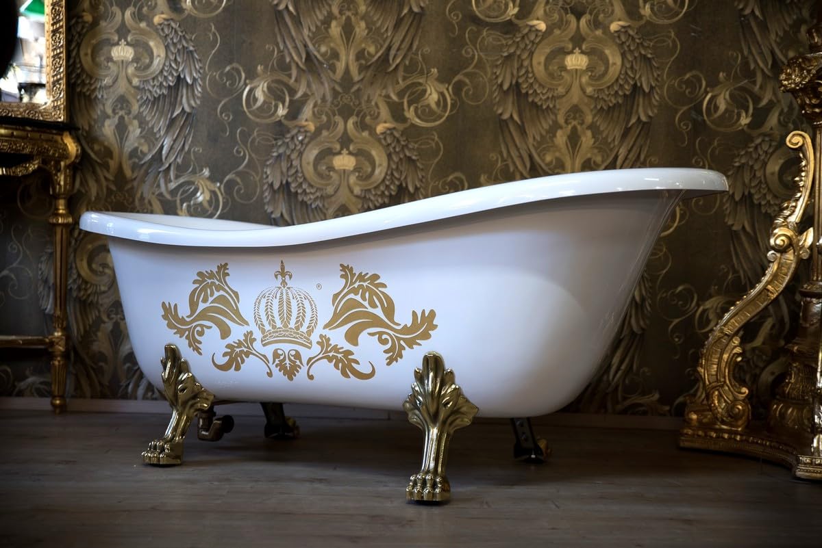 Casa Padrino Pompös by Luxus Wanna Deluxe wolnostojąca firmy Harald Glööckler biały/złoty/biały 1560 mm ze złotymi nóżkami lwa