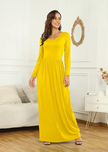Vista 3 de Soinku Vestido largo casual de manga larga para mujer, holgado, cintura imperio, cuello en V, con bolsillos