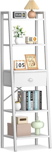 Furologee 5-Tier Ladder Shelf with Drawer
