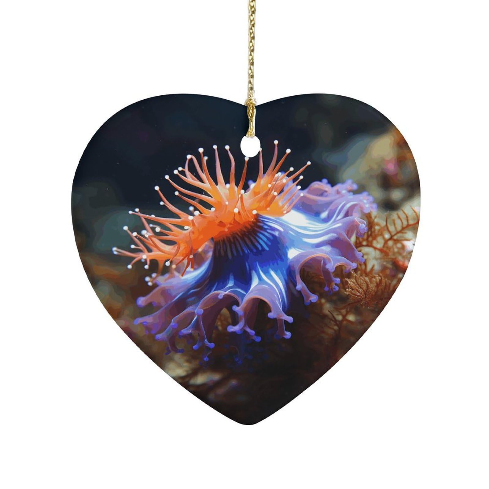 Nudibranch Heart Ornament Precious Heart-Shaped Pendant Idea Ceramic Ornaments with Gold String Personalized Heart Shaped Decoration for Outdoor Party Love