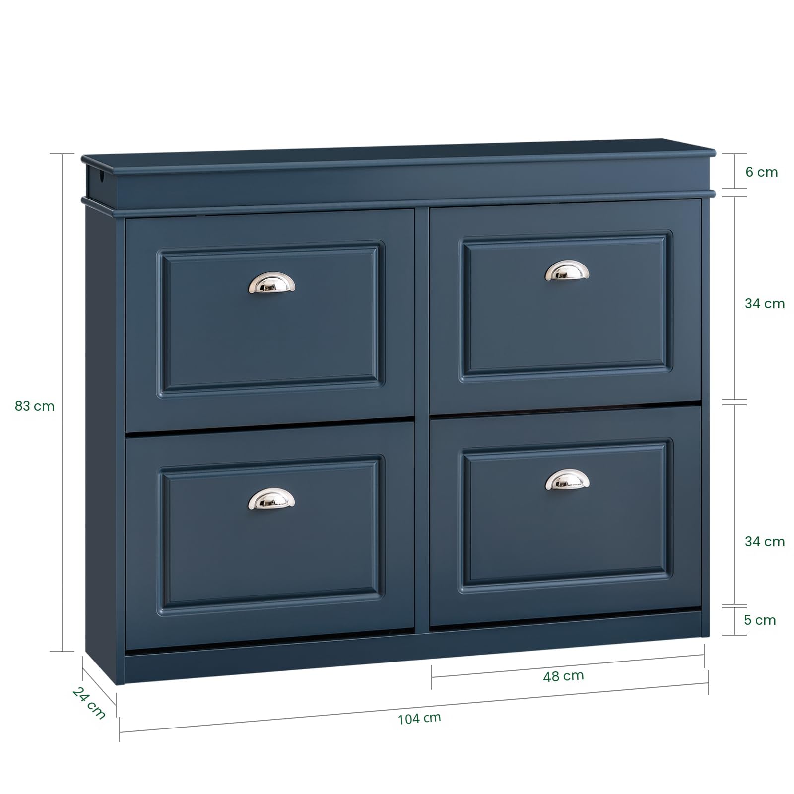 SoBuy Mueble Zapatero Estrecho con Cajón y Ganchos – Zapatero Estrecho Entrada Recibidor de 4 Puertas para 16 Pares – Mueble Recibidor Entrada Azul MDF 104x24x83cm – FSR79-B