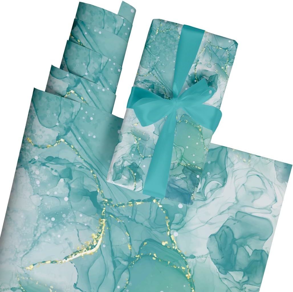 Suffix Retail - 10 Pcs Gift Wrapping Paper Sheets With Gift Ribbons & Gift Nametag Stickers | Pack of 10 Pcs Gift Wrapping Paper Sheets - 19 X 28 Inches (Green)