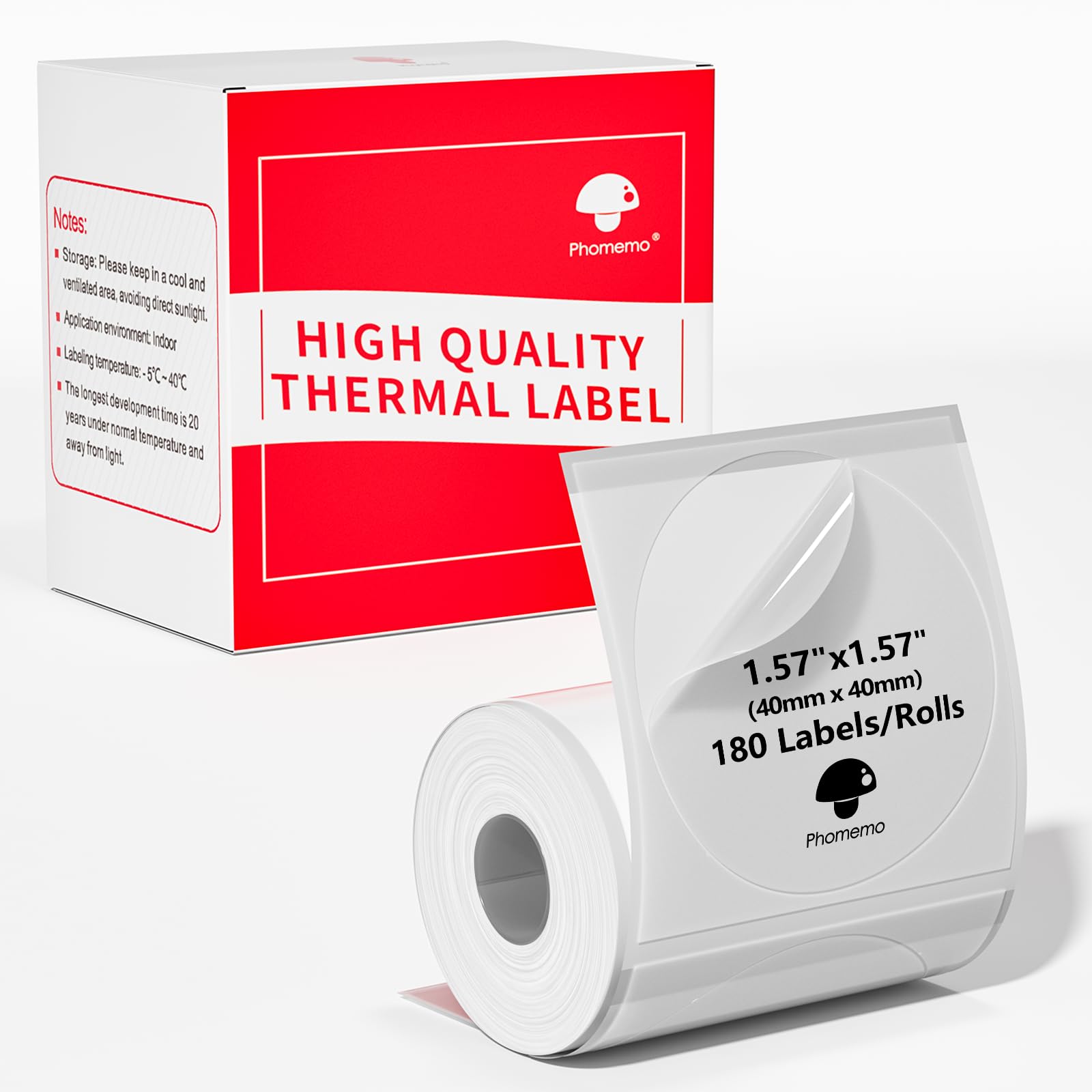 Phomemo Transparent Thermal Label, Round Label for Phomemo M110/M220/M120/M200/M221/M150/M250 Label Printer, Self-Adhesive Thermal Printer Paper, 1.57"x1.57"(40x40mm) 180 Labels/Roll, Clear