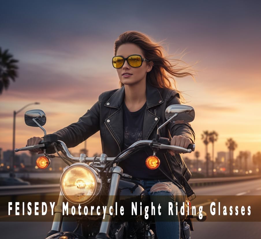 FEISEDY Classic Womens Night Glasses Driving Anti Glare Wrap Around Yellow Sunglasses B2548 - Image 2
