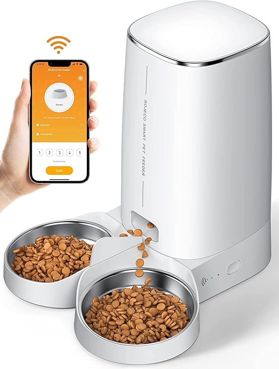 ROJECO Automatic Cat Feeder, Cat Dispenser with 2.4GHz WiFi APP