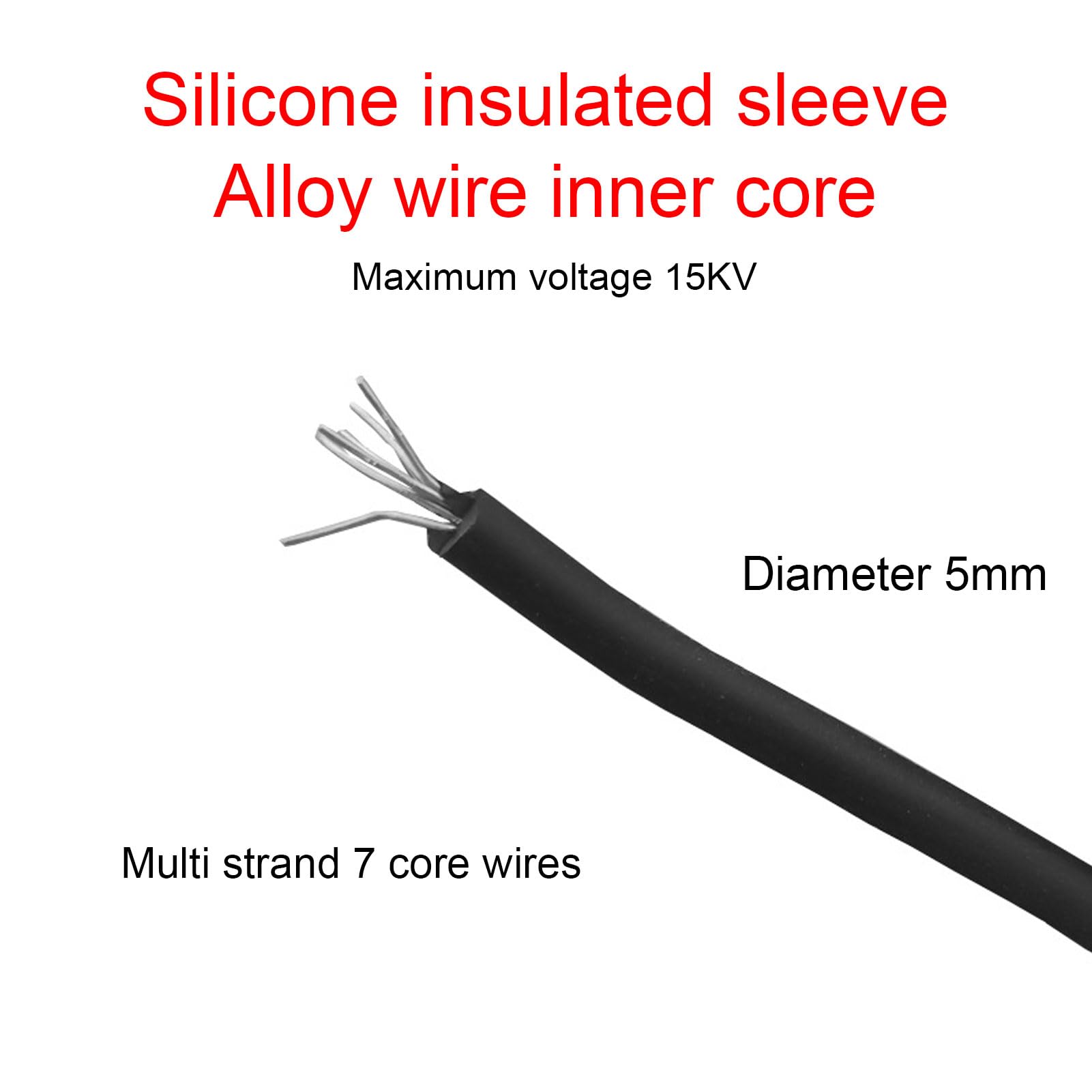 Bewinner Alambre de Alto Voltaje para Cerca Electrónica de 5 Mm, Cable de Pulso con Doble Aislamiento y Núcleo Interno de Aleación para Jardín Agrícola - 50 M/164 Pies, 15 KV máx., 7 Núcleos de (100
