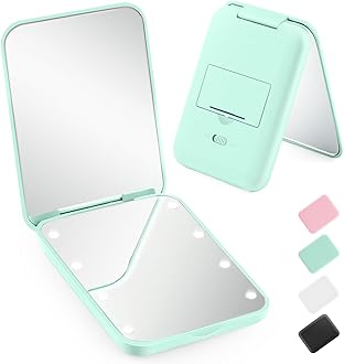 Mini Travel Compact Mirror, 1X/3X Magnifying LED Pocket Travel Makeup Mirror for Women with Light for Purse, Double-Sided, Portable Folding Handheld, Small Lighted Mirrors for Girl