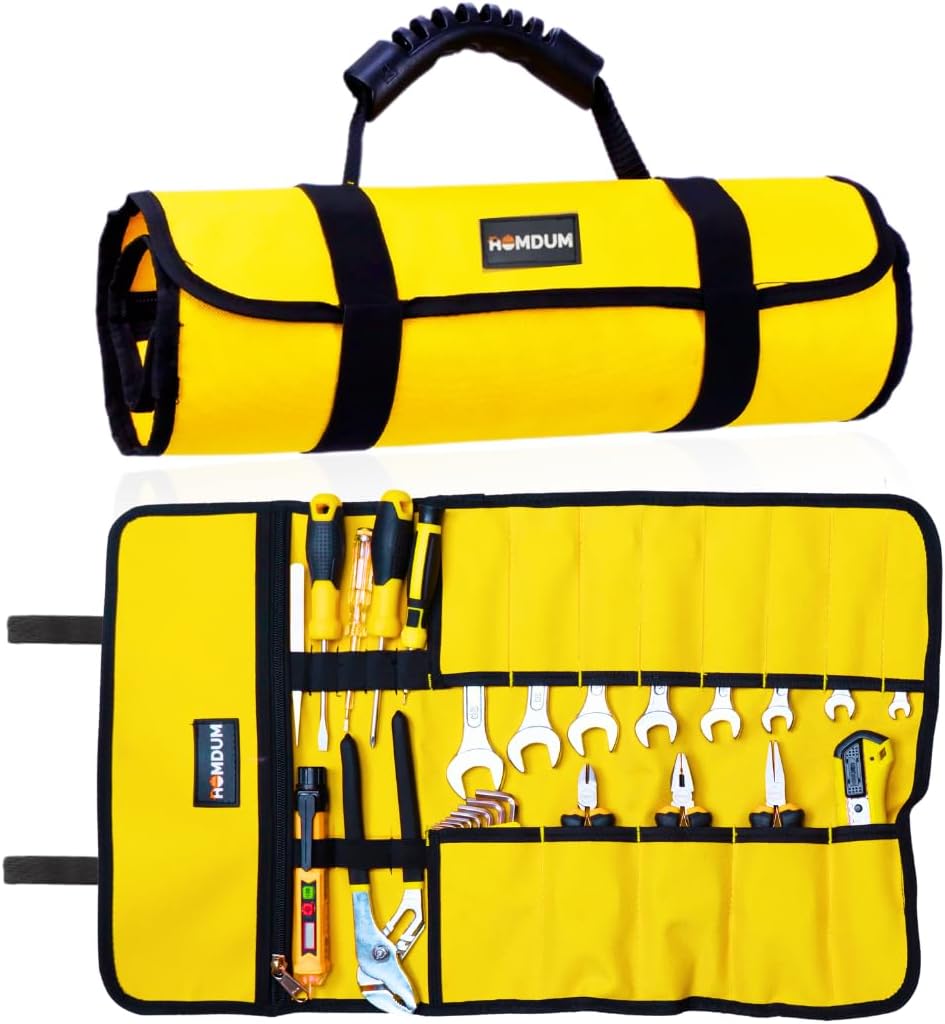 Tool Bag Tools Storage Bag Portable Roll Up,Heavy Duty Tool Organizer Portable Tool Organizer Tool Storage Pouch watrerproof for Electrician Plumber and Technecian (Yellow)