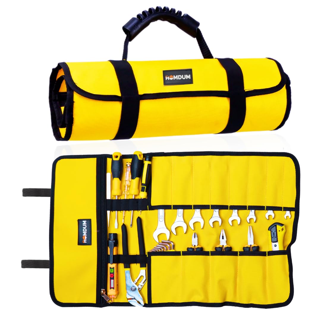 Homdum Tool Bag Tools Storage Bag Portable Roll Up,Heavy Duty Tool Organizer Portable Tool Organizer Tool Storage Pouch watrerproof for Electrician Plumber and Technecian (Yellow)