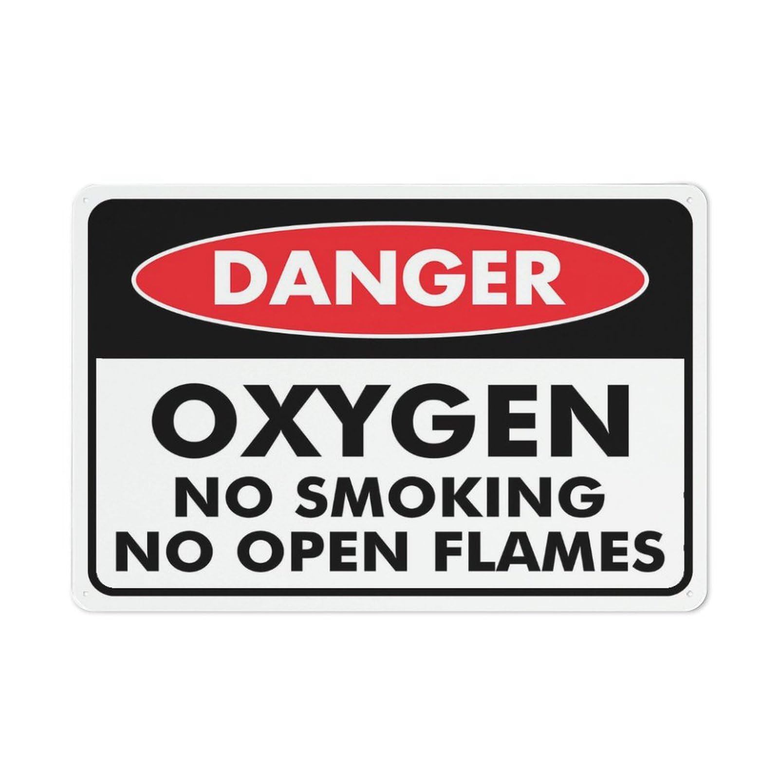 Danger - Oxygen - No Smoking/No Open Flames Sign, 8x12 Inch Metal Aluminum, Pre-Drilled Holes for Easy Mounting, Indoor/Outdoor Use for Fence, Door, Gate