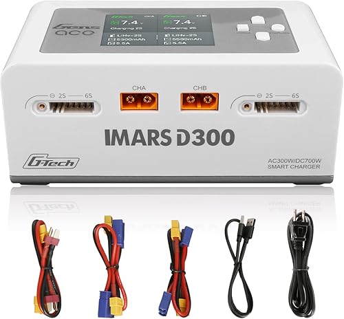 Gens Ace Lipo Battery Charger IMARS D300 G-Tech Series Smart Dual Lipo Charger 16A AC 300W DC 700W Lipo ChargeWhite