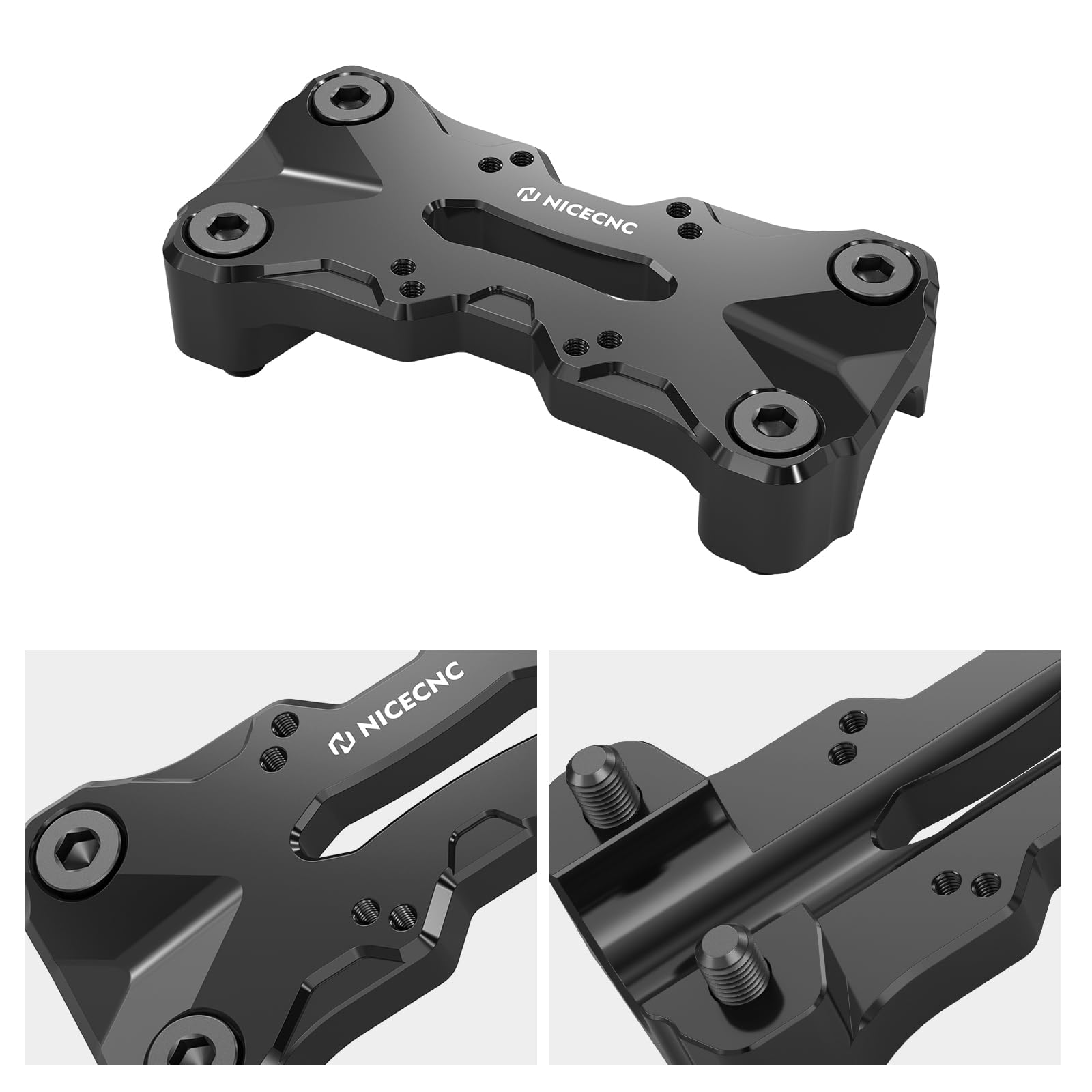 NICECNC Morsetto superiore per manubrio nero con motivo AMPS compatibile con Tenere 700 / XTZ700 2019-2024, Tenere 700 World Raid 2022, Tenere 700 Rally Edition 2020-2024, accessori Tenere 700