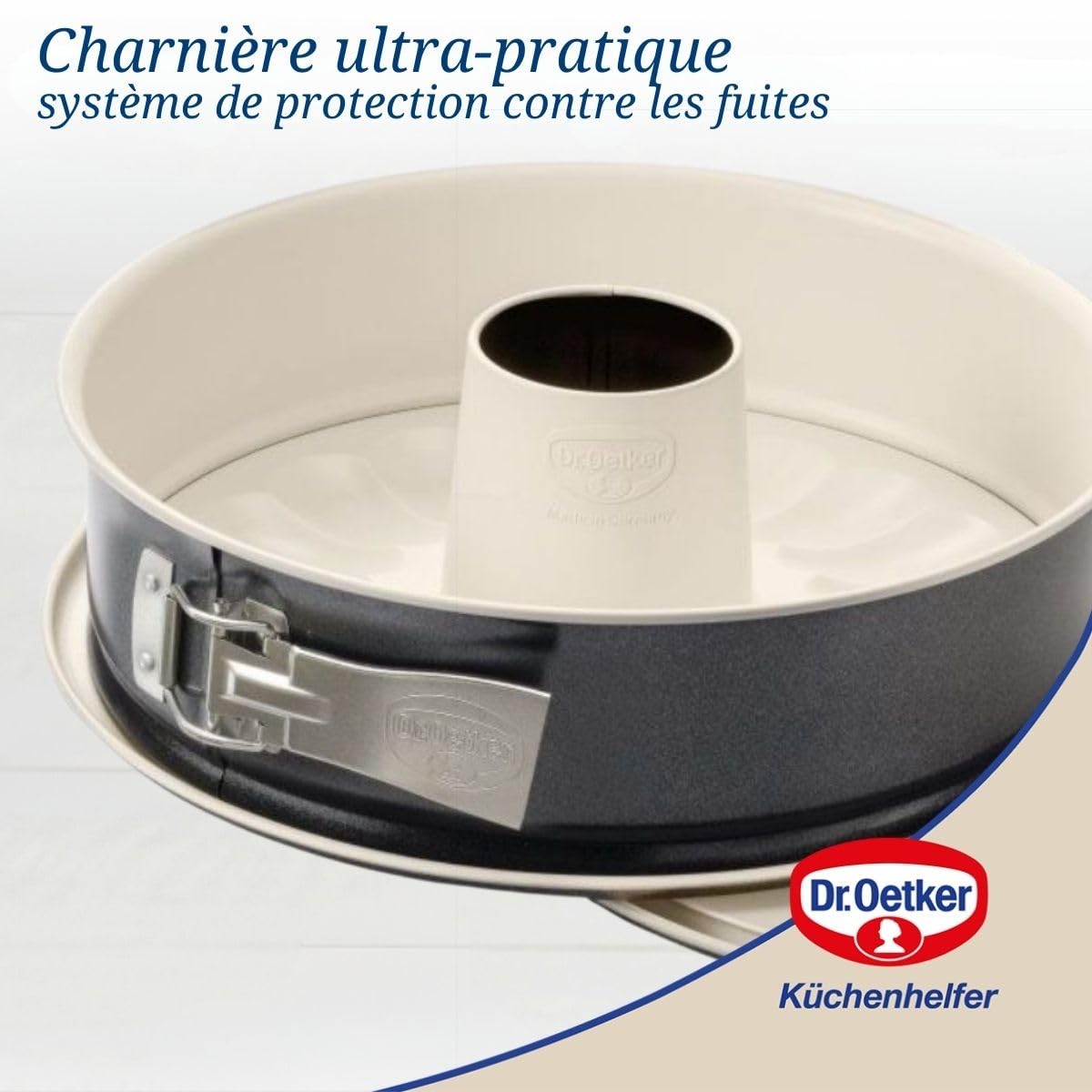 Dr. Oetker 9330850 Springform mit Scharnier, Kuchenform, runde Form, Savarinform, runde Form, Edelstahl, Keramik, Creme, Anthrazit, 28 cm x 7,5 cm, 2 Stück