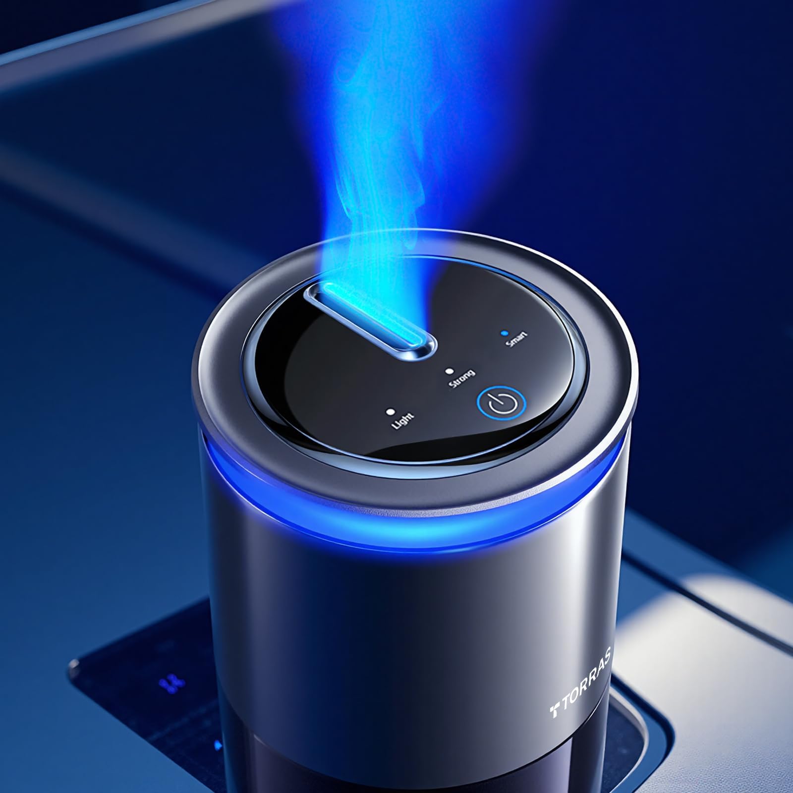 Photo 1 of TORRAS Smart Car Air Freshener, Ultrasonic Mist, Blue Light Enhanced Fountain Nozzle, Automatic On/Off, Adjustable Fragrance, Rechargeable Battery, Ambient Light, Premium Cologne Scent