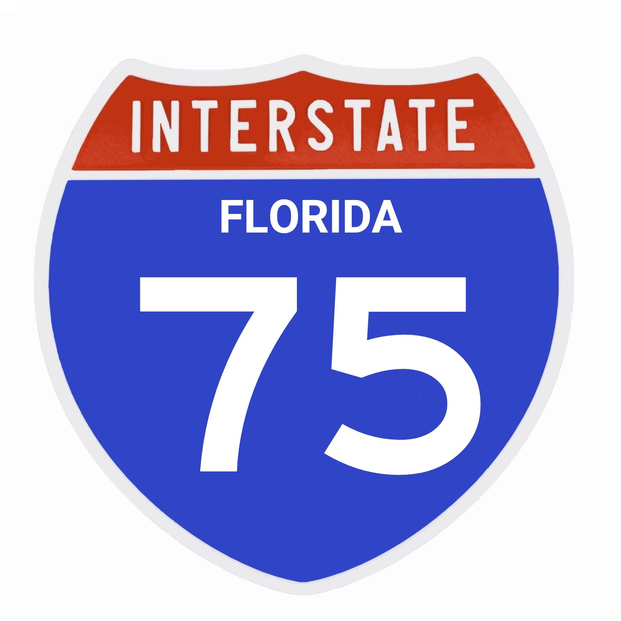 Interstate 75 Road Sign Replica Personalized Travel Sign Board Home Office and Workspace Decor Blue Red Background with