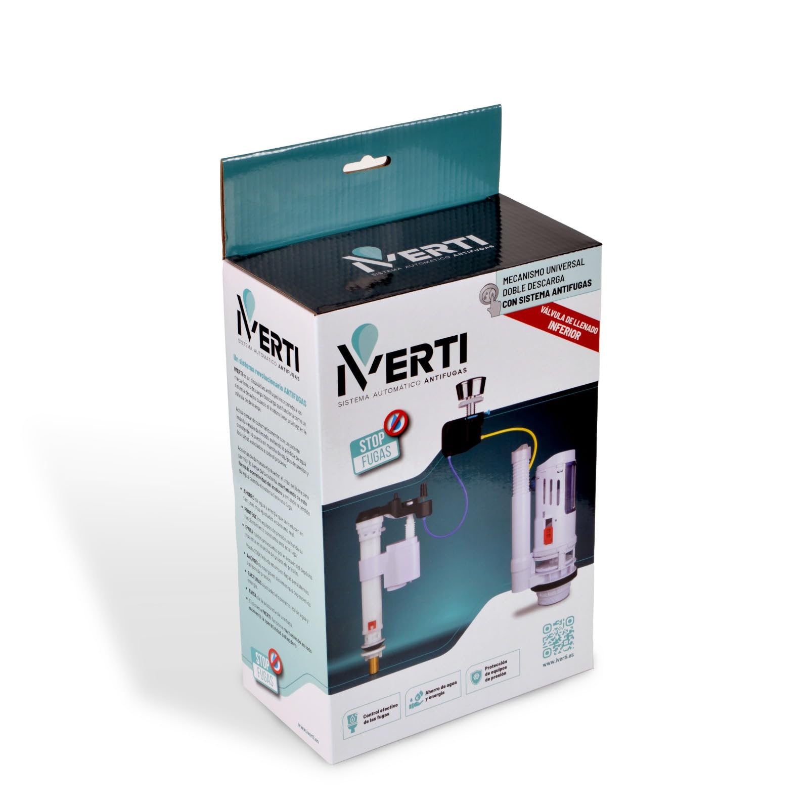 Mecanismo de descarga y llenado WC anti fugas de agua para cisterna de inodoro universal, con cable, doble descarga. (Llenado INFERIOR Ref. 0122401)