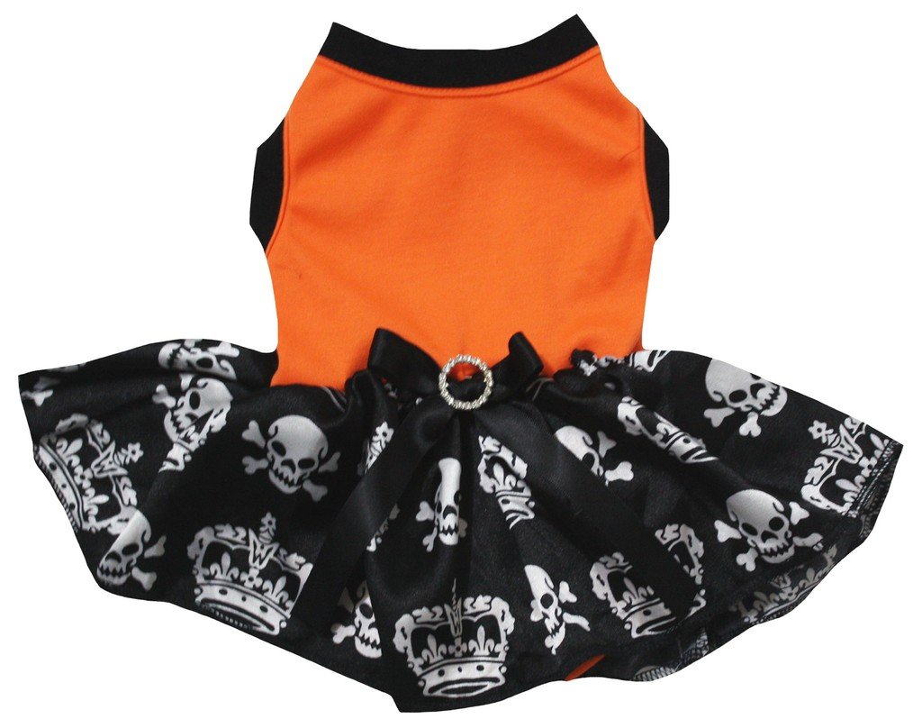 Vêtements chiot pour fêtes et balades robe orange à couronne
