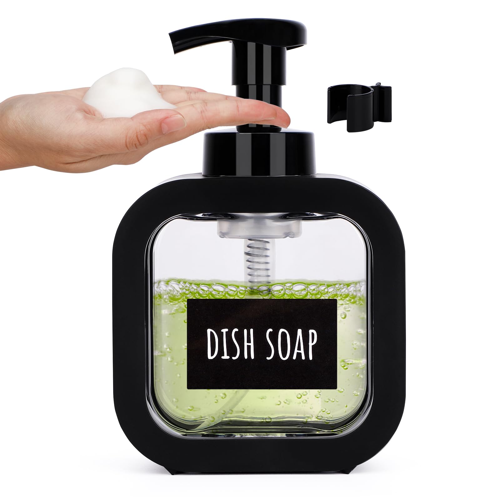 Segbeauty 10.1oz Black Foaming Soap Dispenser, 300ml Square Foam Bottle Dispenser for Bathroom, Plastic Refillable Dish Soap Dispenser for Kitchen, Shower Shampoo Hand Wash Foamer Bottle with Labels