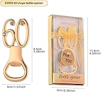 Vista 2 de 50 recuerdos dorados de fiesta de cumpleaños 60 con diamantes de imitación, perfectos para invitados, 60 abridores de botellas de cerveza, recuerdos