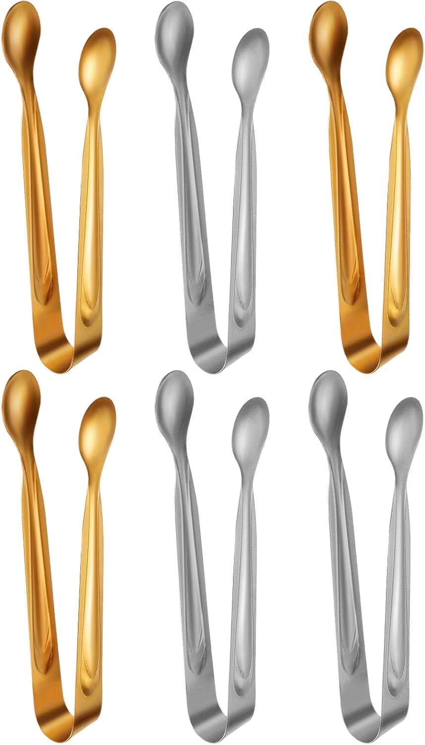 6pcs Stainless Steel Mini Sugar Cube and Ice Tongs Food Grade Retro Tea Party Serving Utensils for Desserts and Appetizers Home Use