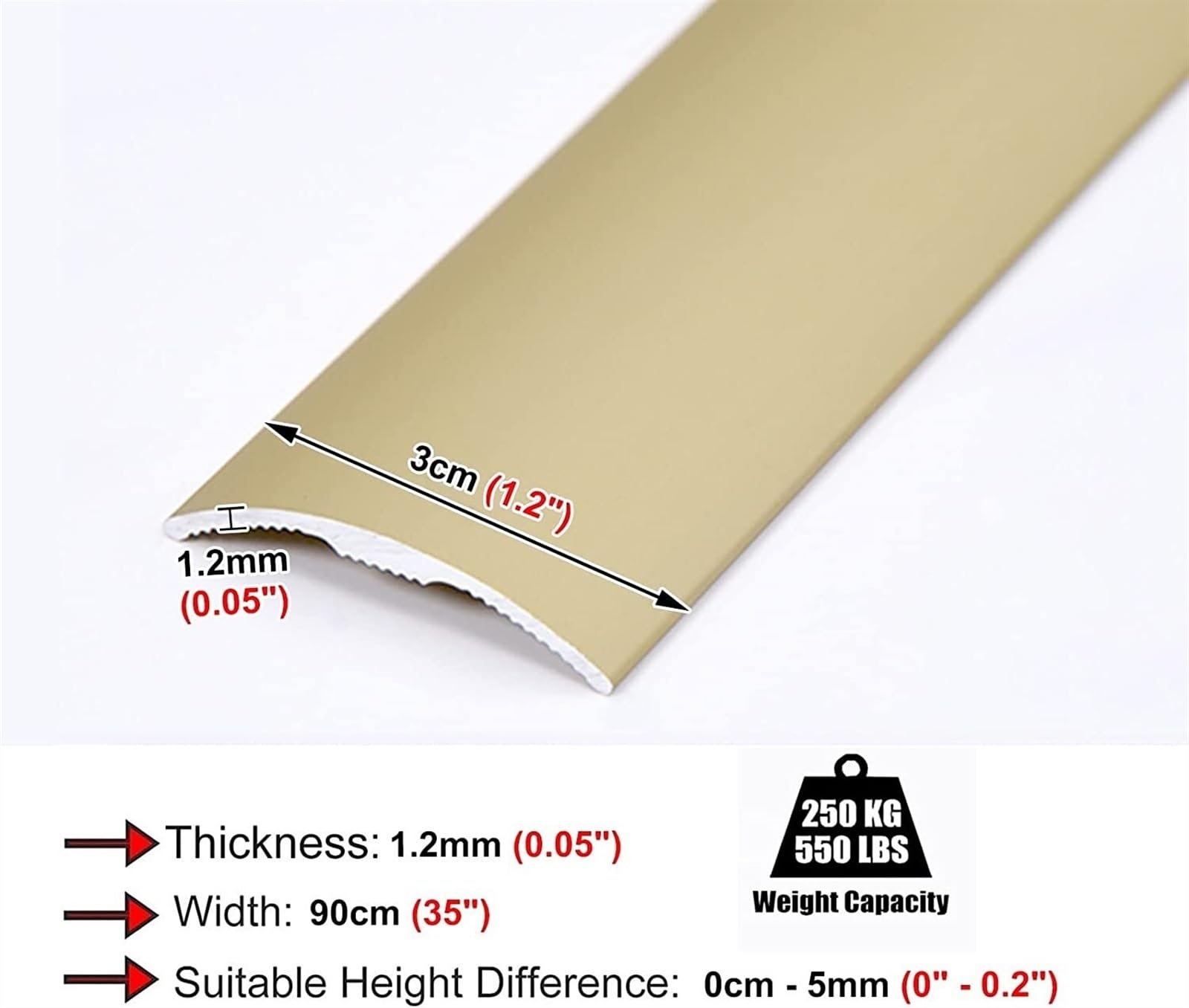 Profilo di Transizione, Striscia di Soglia, Finitura da laminato a bordo in legno, riduttore ad arco, transizione graduale(Gold)